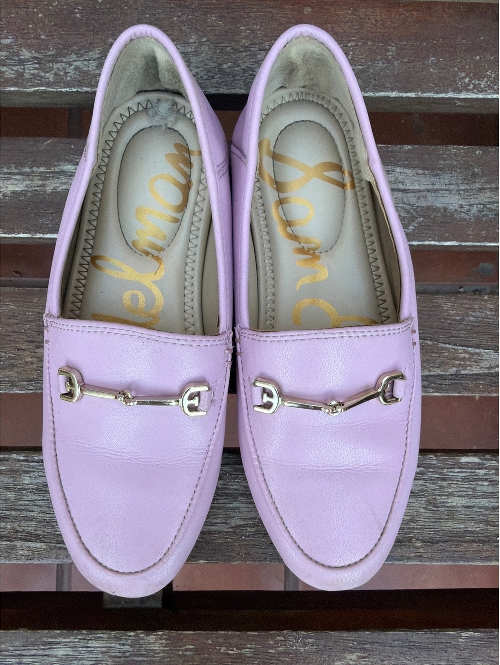 Sam Edelman Girl’s Pink Leather Loafers Size 13 with Gold-Tone Bit Detail